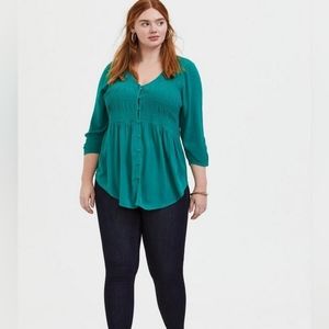 Crinkle Gauze Smocked Button-Front Top (D1)